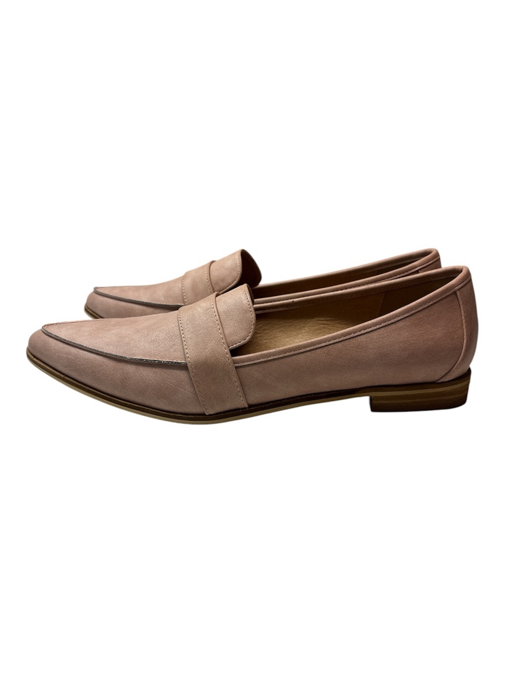 Taxi Faux Leather Pink Pointed Toe Flat Penny Loafers, Size 11